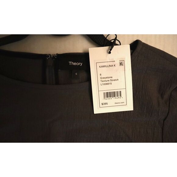 Theory Women Sz 6 Graystone Textured Stretch Kamillina Crinkle Flare Dress - Picture 3 of 12